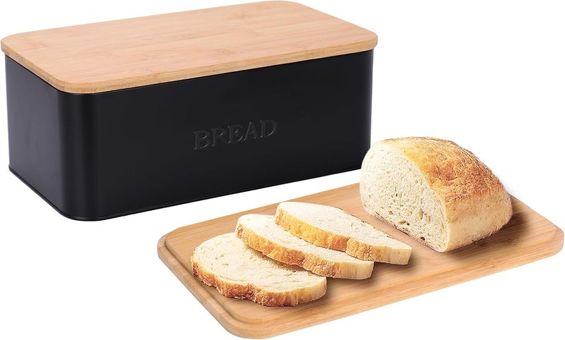 Outshine Black Bread Box, Rustic Bread Box, Vintage Bread Box for Kitchen Countertop, Bread Bin Black - Image 1